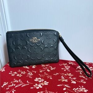 Coach Embossed Black Wristlet
